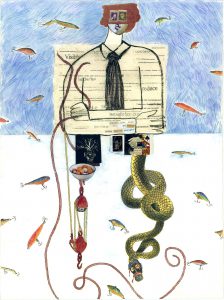 Lured mixed media drawing
