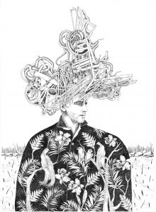 Captain Destruction ink drawing